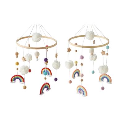 Rainbow Star Nursery Decoration Cotton Hanging Pendant Crib Mobile Natural Wood Infant Sensory Auditory Development Toy