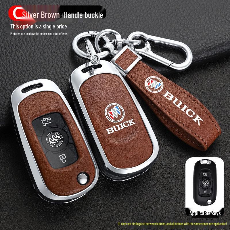 Leather Metal Car Key Cover for 16-17 Buick Verano GS Sedan/Hatchback