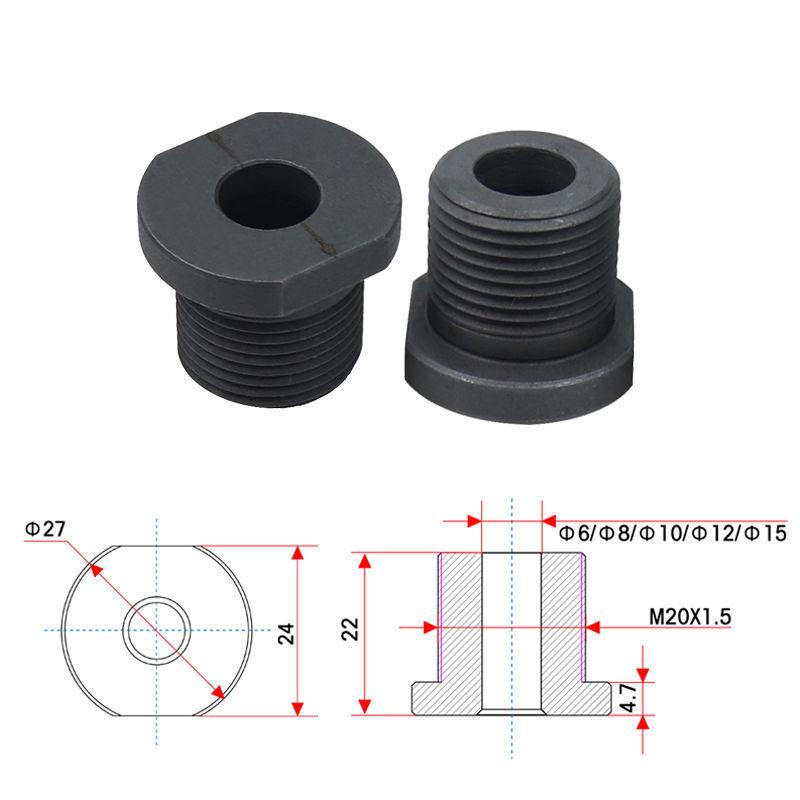 3-in-1 Locher-Set: 3-15mm Rändel-Bohrungsbuchsen, Positionier-Gewindebuchse, Messing-Anschlagmutter, Schraubenschlüssel