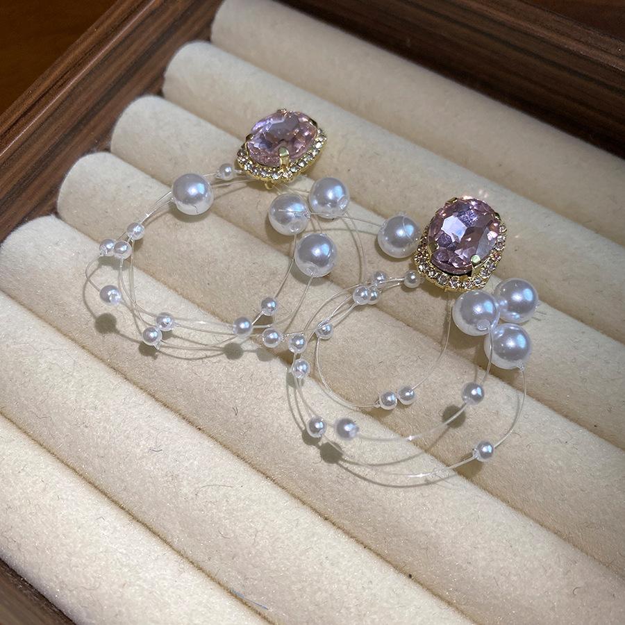 Silver Needle Diamond Pearl Beaded Pendant Earrings Light Luxury Premium Stud Earrings French Retro Court Style Earrings