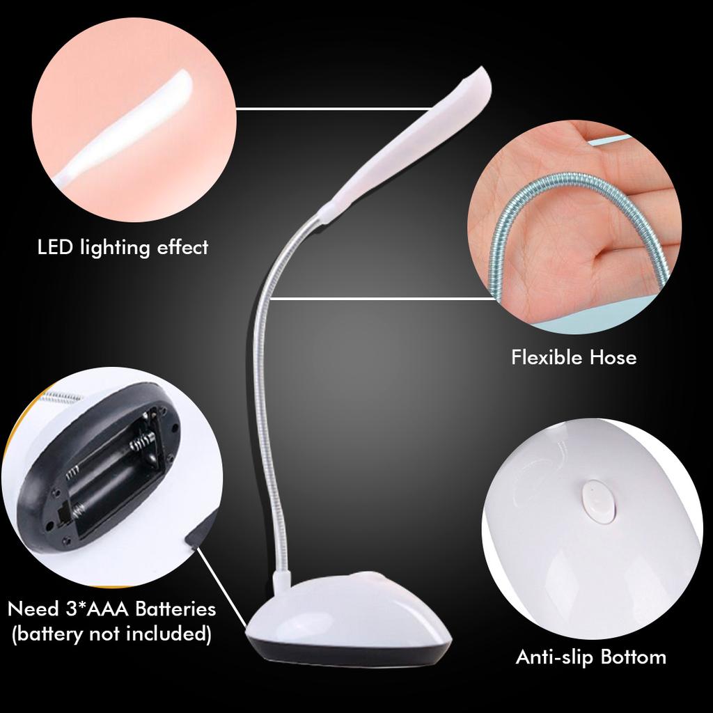 LED Mini Batteridrevet Bordlampe Øyebeskyttelse Bærbar Sammenleggbar Hjemmebelysning Soverom Sengestudie Lesebordlampe