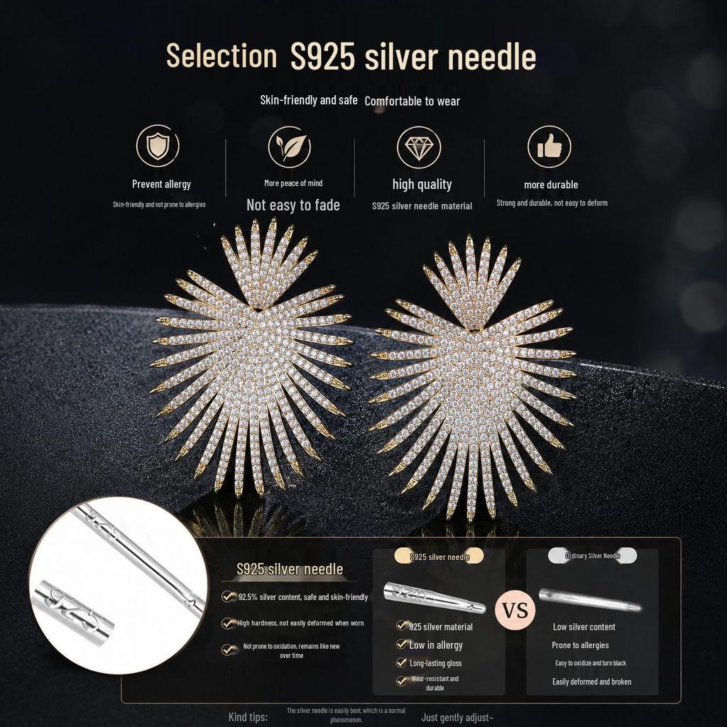 European Style Luxury Zircon Earrings for Women - S925 Sterling Silver, High-End Fashion Statement