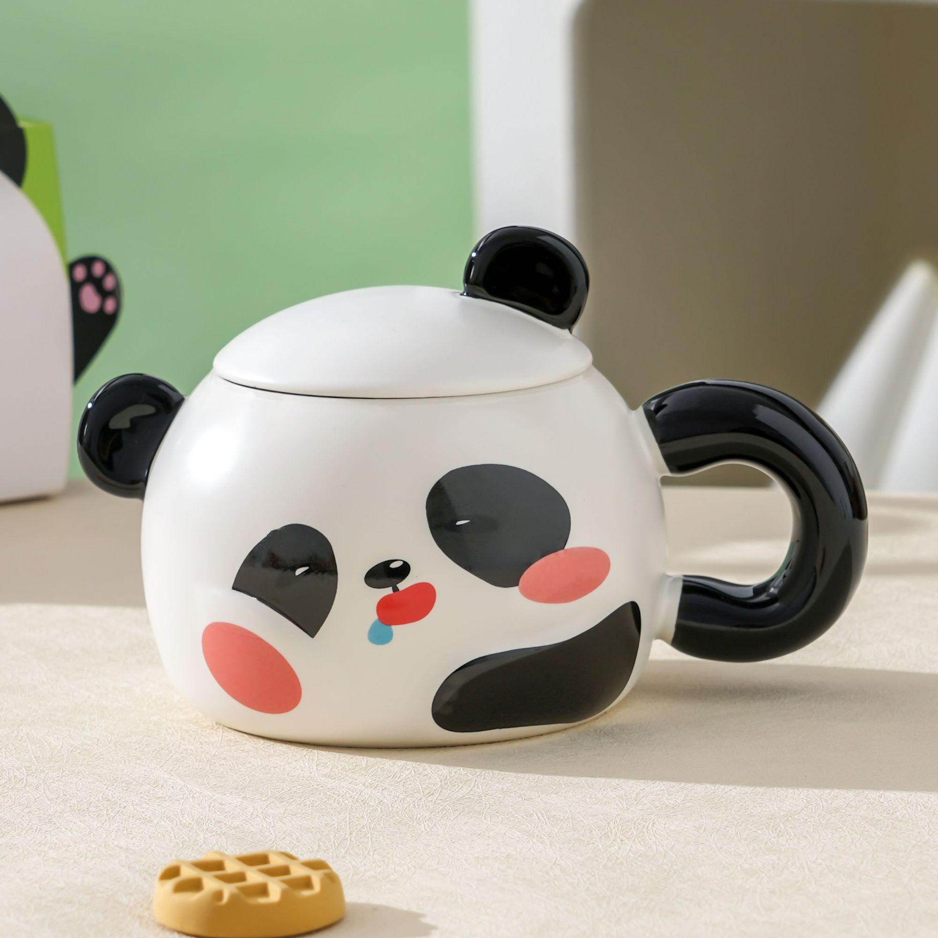 

Cute cartoon panda mug with lid ceramic mug for girlfriend s birthday gift good value meaningful souvenir 301-400ml