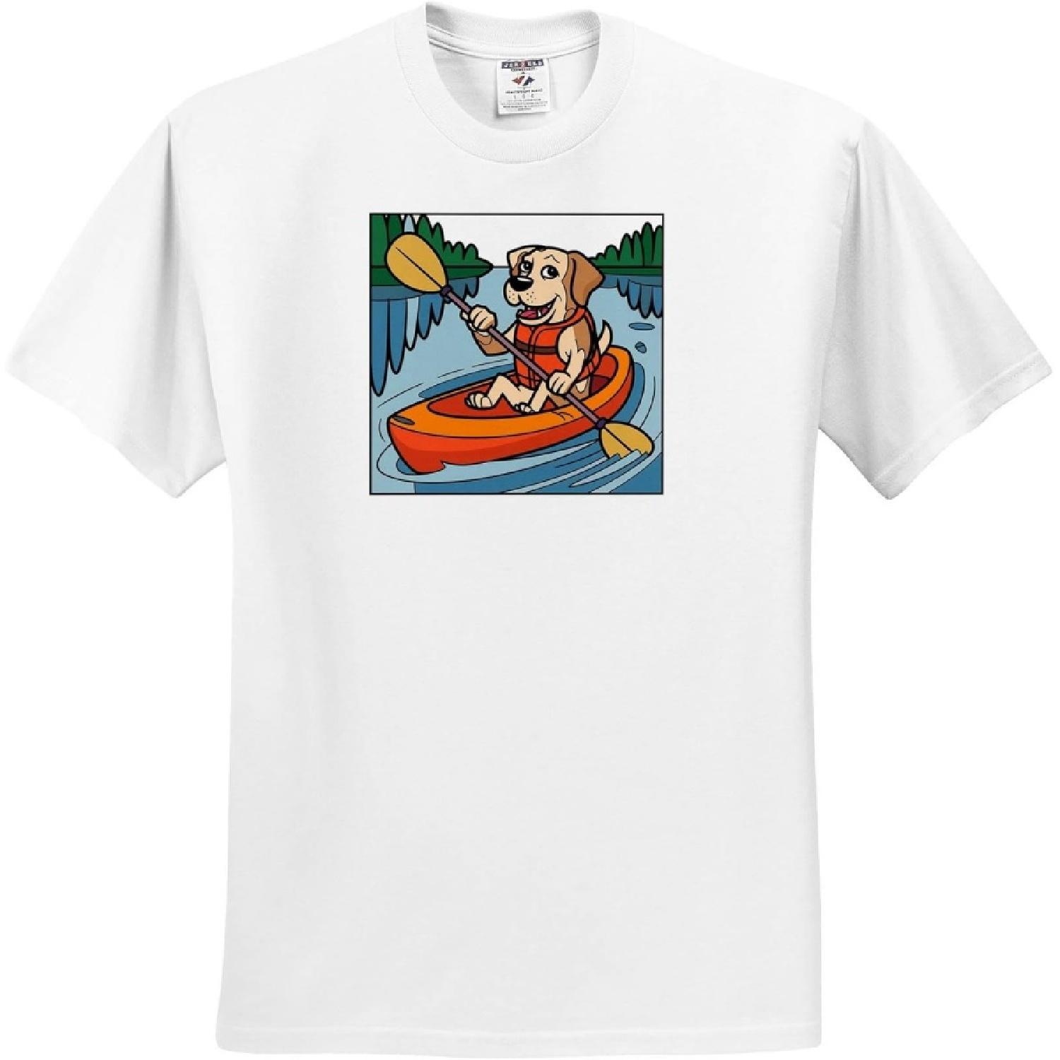 3dRose, Funny Cute Colorful Yellow Labrador Retriever Dog Kayaking in Kayak, T-Shirt XXXXXL белый