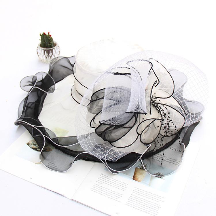 Color Matching Organza Sun Protection Sun Hat Women'S Summer Uv Protection Sun Hat Chiffon Flower Beach Hat