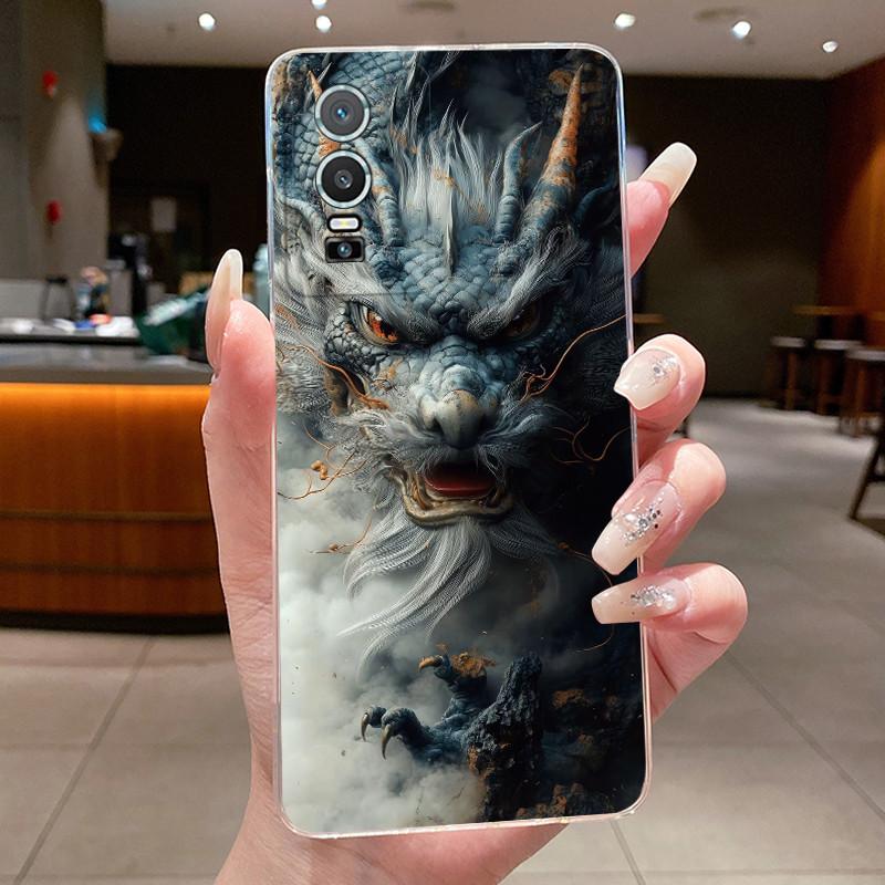 Casing For Vivo Y76S Y76 5G Phone Case Luxury Dragon Cute Cool Boys Girls Pattern Soft Silicone Back Cover Transparent TPU Shell