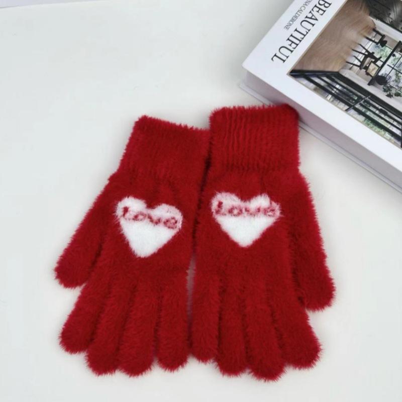 Dámské zimní nové rukavice Teplé prstové pletené chlupaté Cyklistické Větruodolné Cyklistické