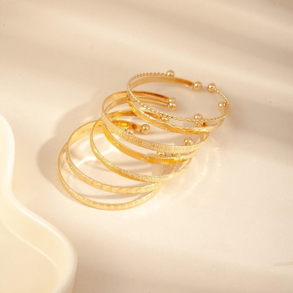 7 Pcs/Set Stackable Gold Color Bracelets Versatile Heart Prints Bracelets Women
