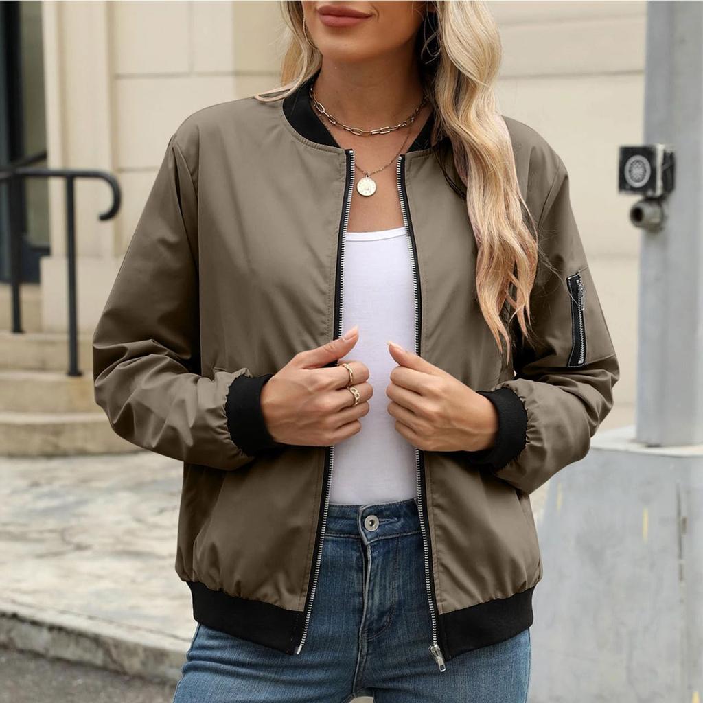 Women's Loose Comfortable Casual Fashionable Solid Color Long Sleeved Zipper Pocket Jacket