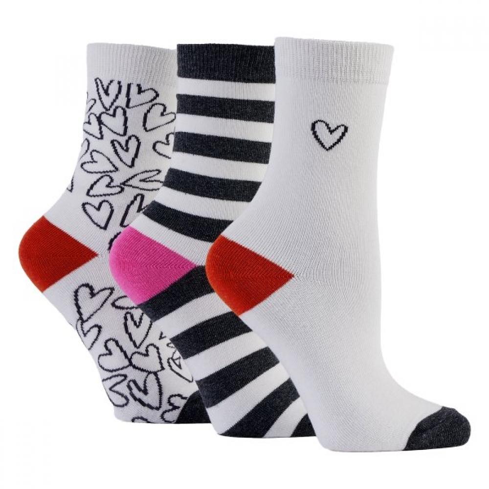 Sock Shop Women S White Heart And StripeS SockS Set White
