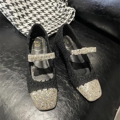 Square Head Thick Heel Color Matching Single Shoes Women's Light Mouth Word with Mary Jane Shoes