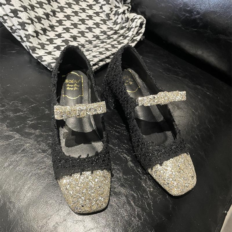 

Square head thick heel color matching single shoes women s light mouth word with Mary Jane shoes 40