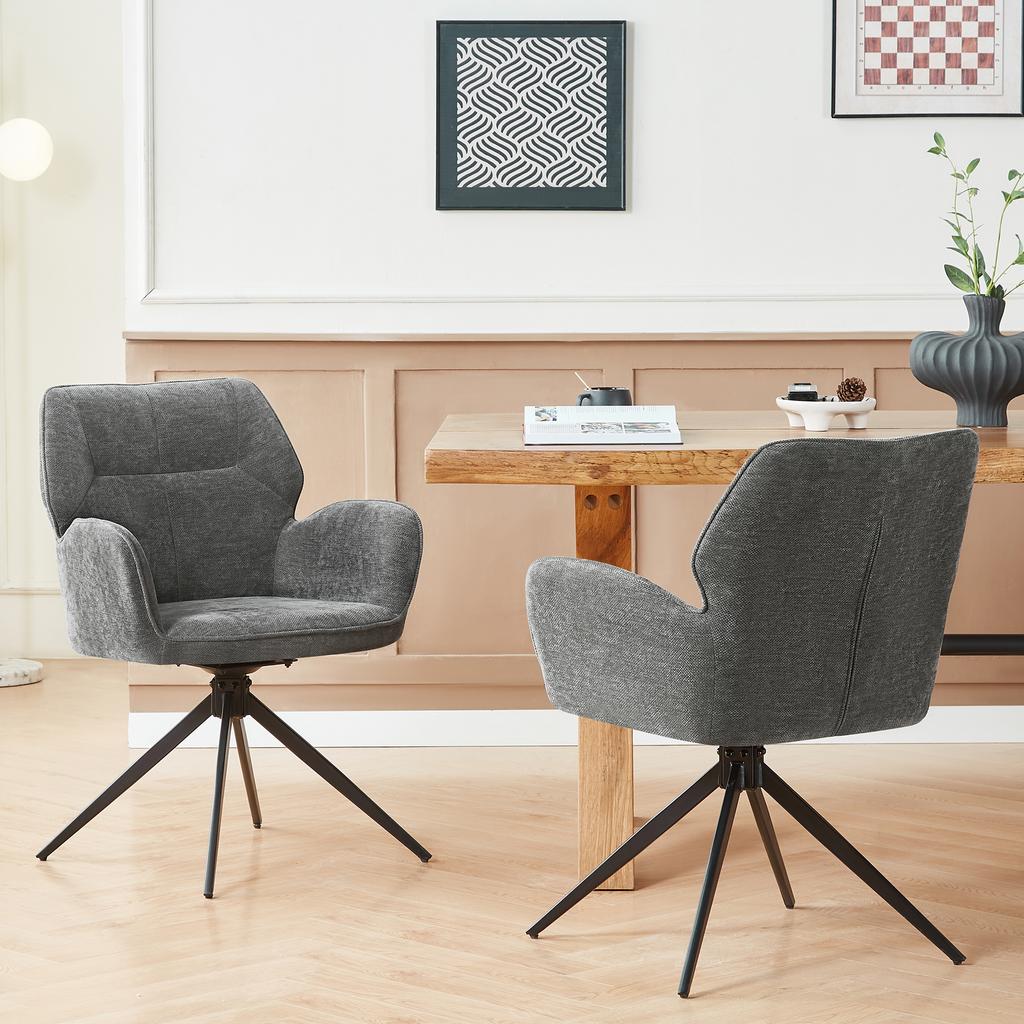 Swivel Dining Chair (Set of 2) Armchair with Metal Legs, Leisure Chair, Velvet-like Fabric, Dark Gray