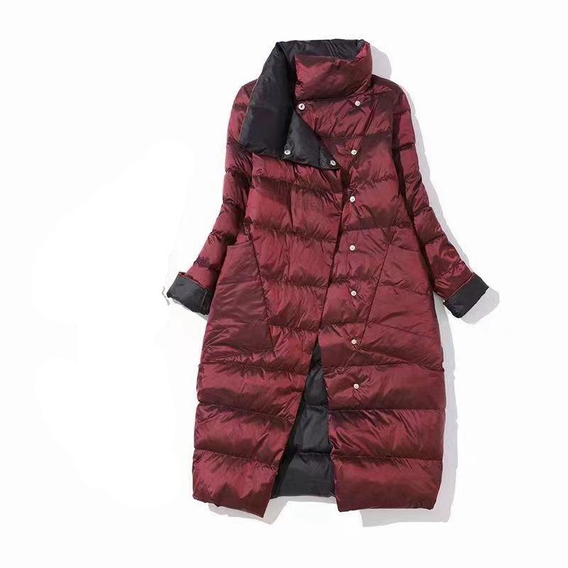 

Двусторонний длинный пуховик, весенне-осенняя водолазка с белым утиным пухом, теплые парки XXXL вино красного