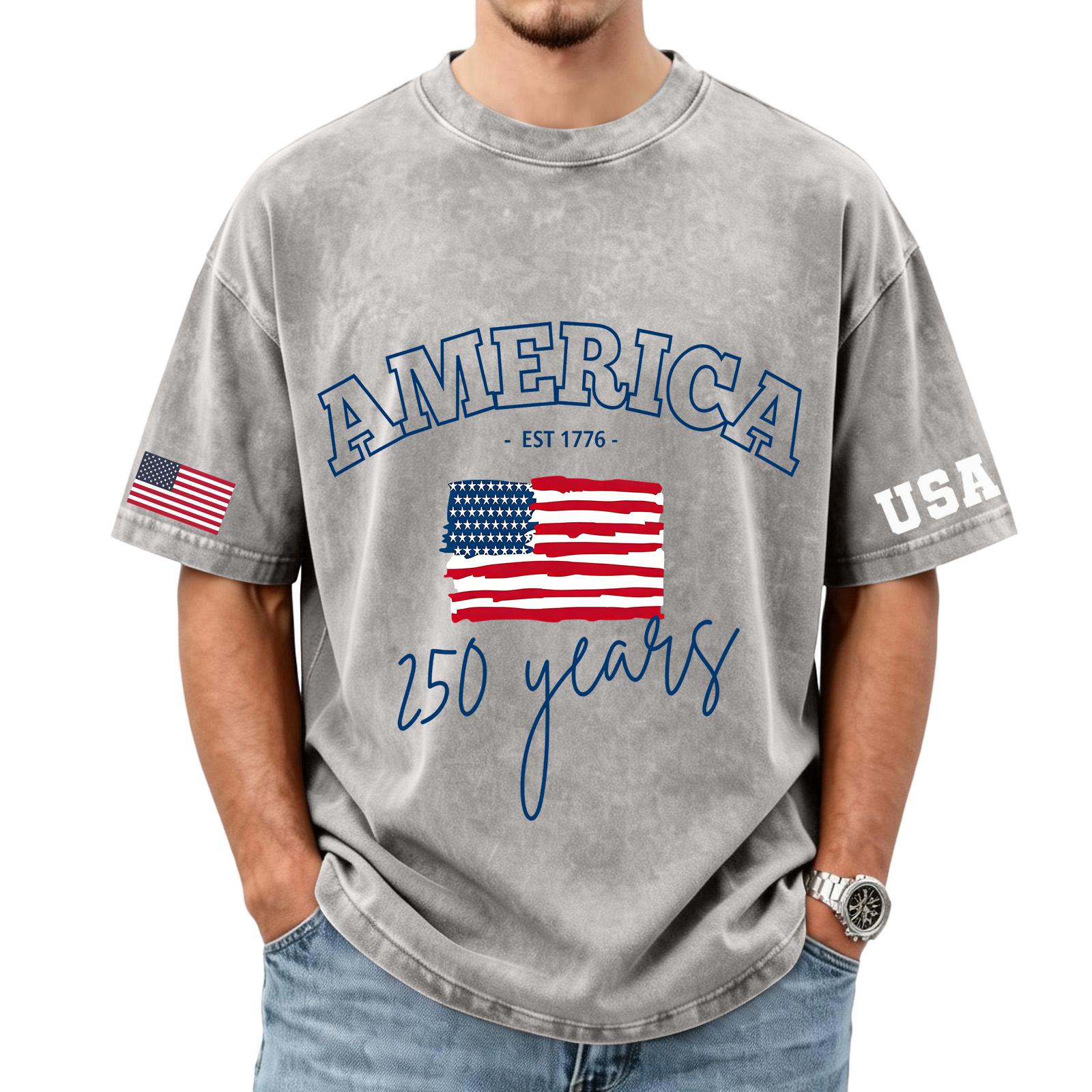 

Men s loose and casual flag letter print T-shirt - Men s trendy washed short-sleeved top XL