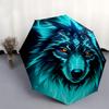 1pc Mystical Beast with Glowing Blue Fur Wolf Fully Automatic Folding Portable Umbrella, 8 Iron Frames, Three-Fold Design, Suitable for All Seaso