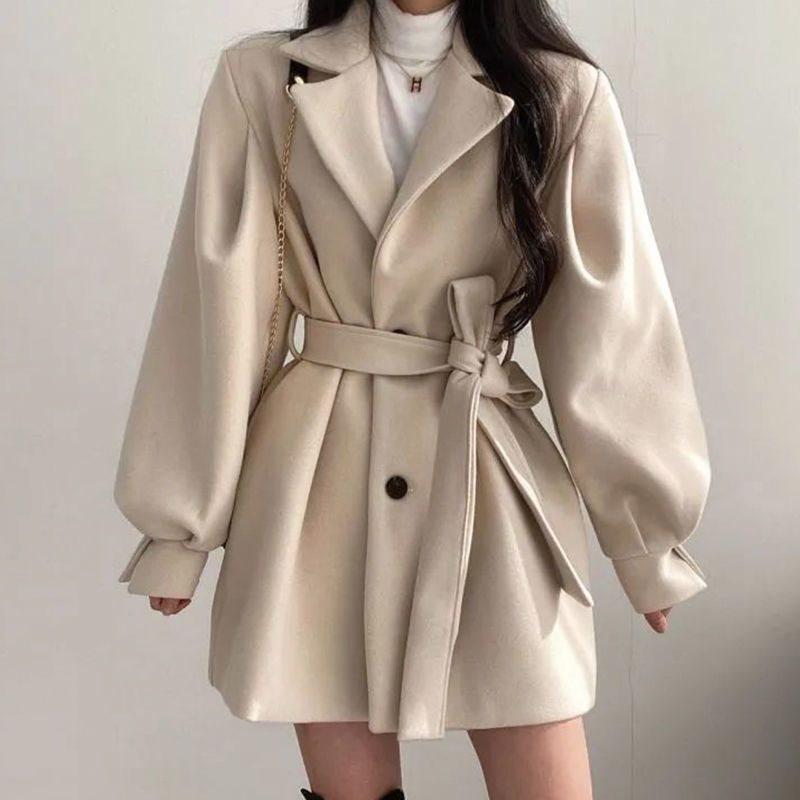Sense for Petite: Women's Trendy Loose Fit Wool Coat, Korean Style, Mid-Length, Autumn/Winter 2025.