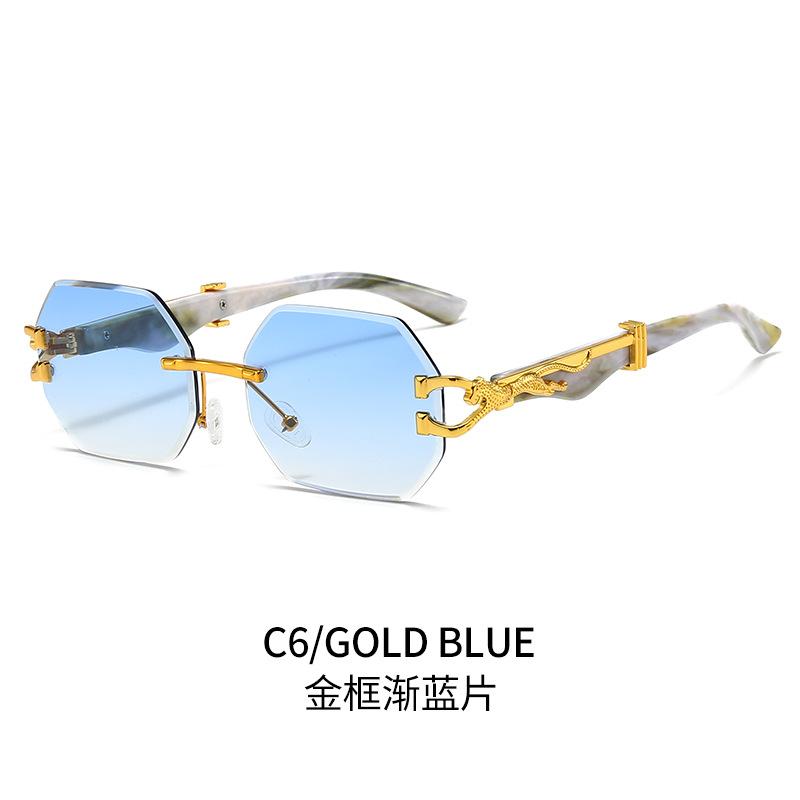 Leopard Head Frameless Polygonal Sunglasses for Men Women Unique Irregular Cut Edge UV Protection Stylish Shades