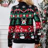 BITCED Women's Long-Sleeve High-Neck Sweater Fall/Winter Pullover Snowman Christmas Sweater