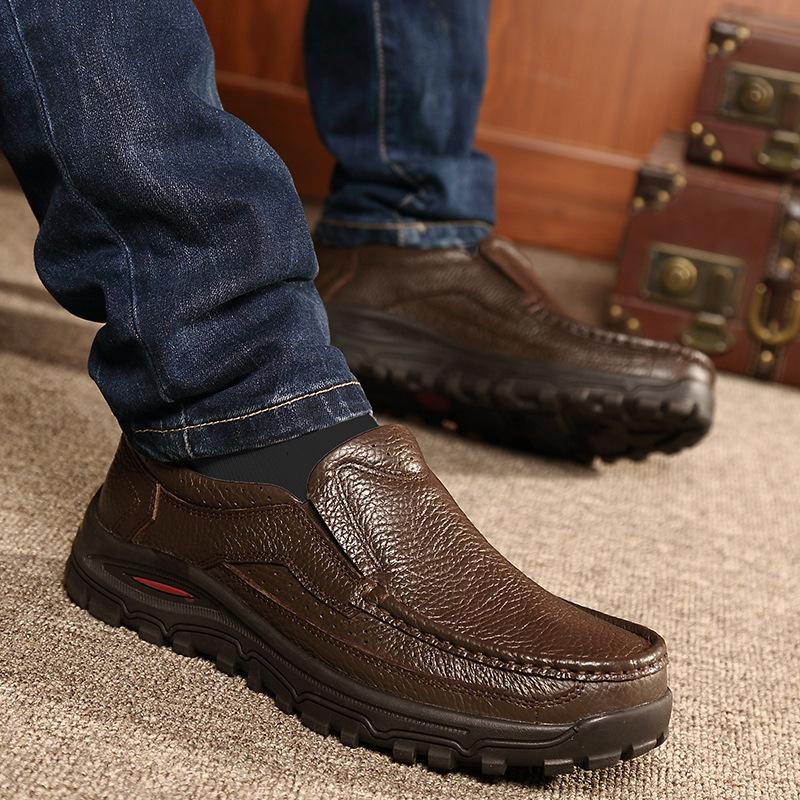 Men's Leather Shoes Leather Casual Shoes Business Sleeve Large Size Men's Shoes Platform Winter 46 47 48 Size Soft Sole