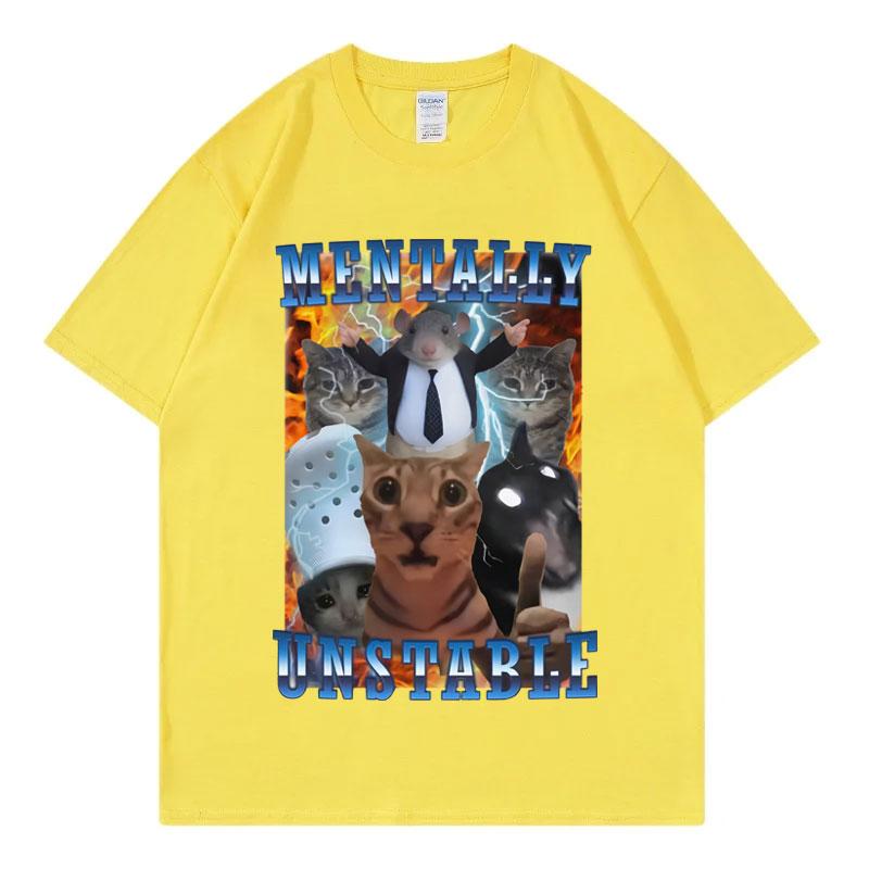 Vintage Duševně nestabilní Vtipné kočičí meme Tričko Pánské Dámské Oblečení Móda Y2k Tričko Léto Ležérní Bavlněná trička Streetwear