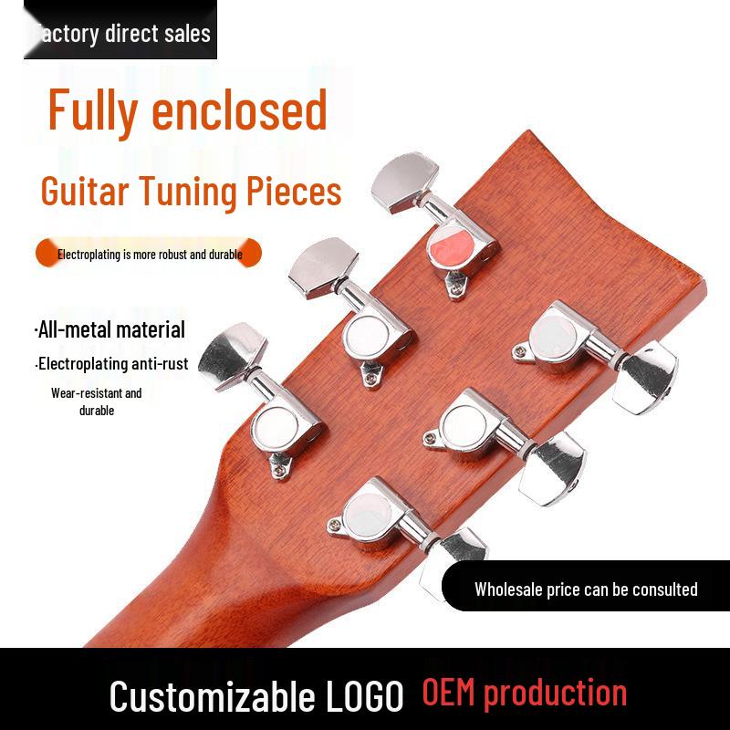 Wooden Folk Guitar Tuning Knobs - Fully Enclosed String Winders & Accessories 4th-6th string knob silver