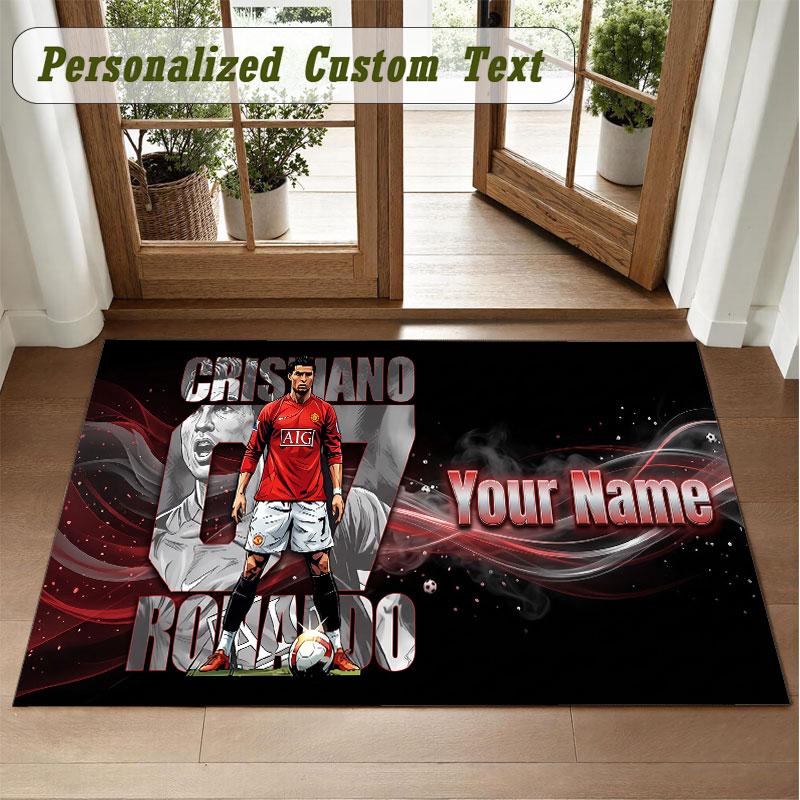 Crystal Velvet Square Rug Custom NameCristiano Ronaldo Pattern Non Slip Home Floor Decor Rug