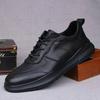 Men Black Thick Soled Soft Sole Casual Leather Sports Sneakers Fashion Commute Shoes