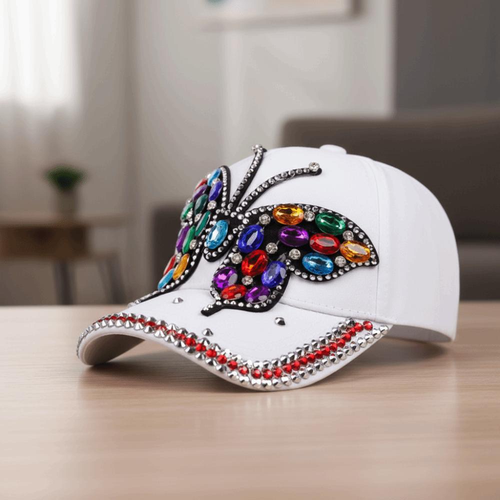 Adjustable Baseball Cap Butterfly Diamond Sun Protection Cap Trendy Denim Cap  Unisex