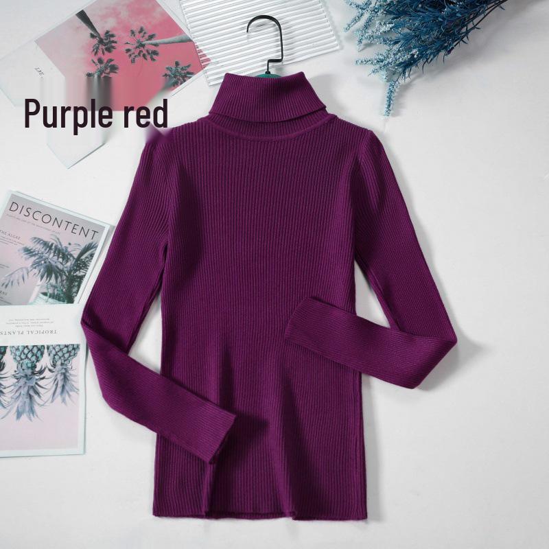 Women's Slim-Fit Knitted Turtleneck Sweater - Long-Sleeved, Solid Color, Warm for Autumn/Winter