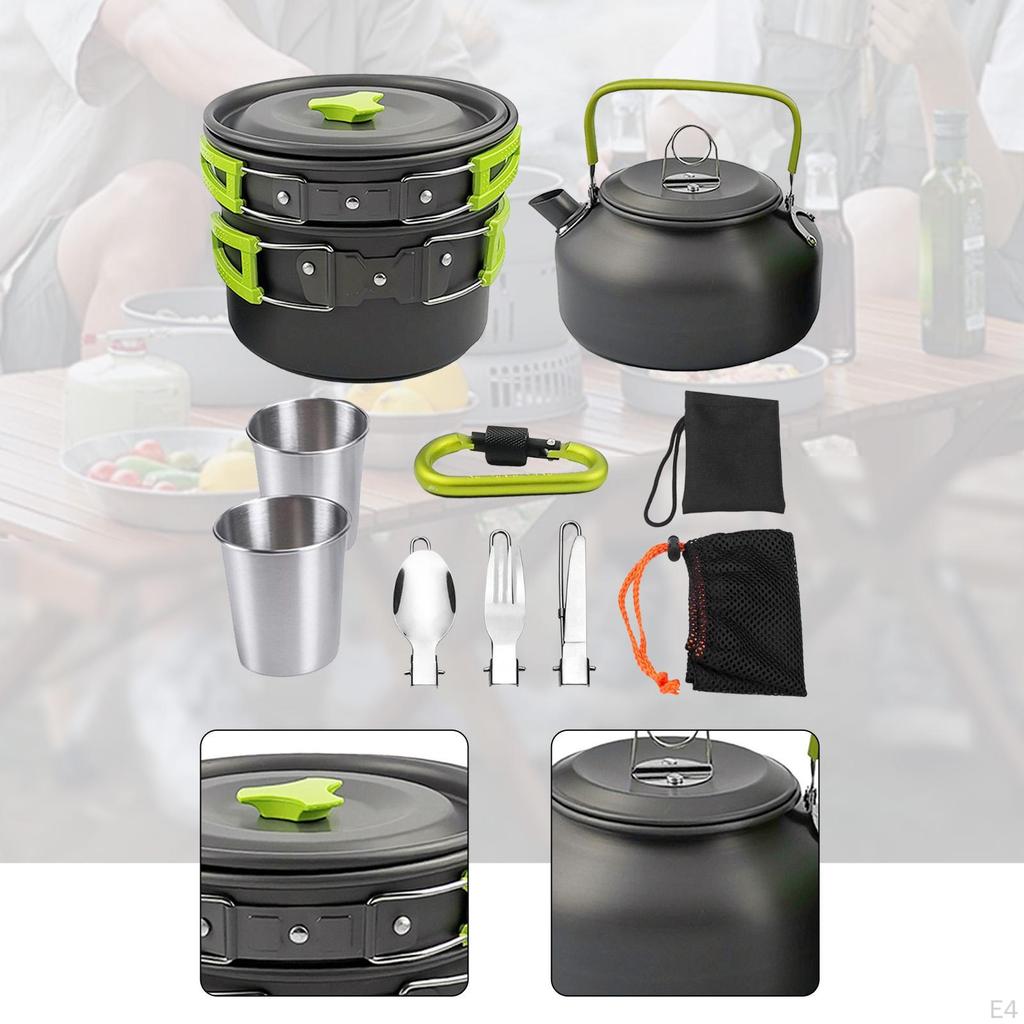 Camping Cookware Kit Cooking Set Ergonomic Pot Frying Pan Kettle for Barbecue Fishing