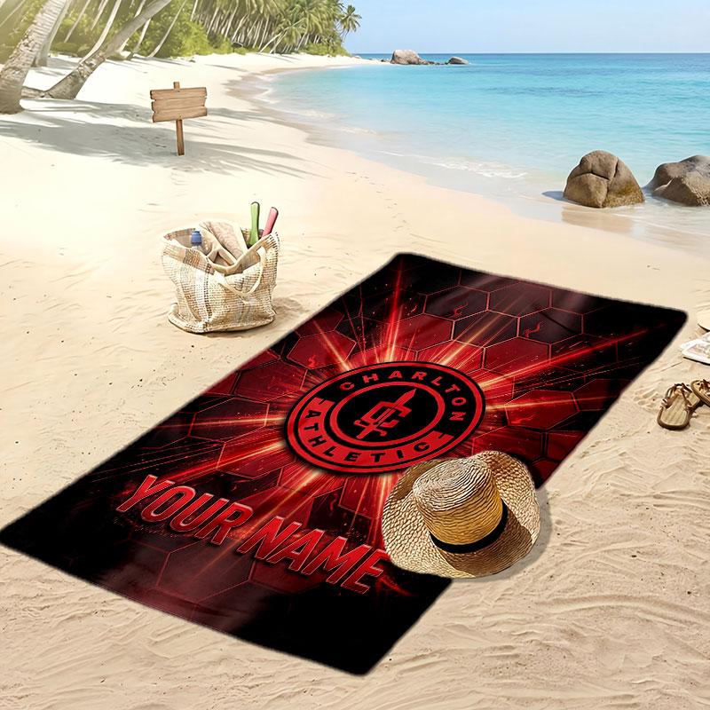 Charlton Athletic Personalized Printed Beach Towel Soccer Logo Support Custom Name Text Absorbent Towel For Sport Travel Special Gift