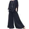2 Pcs/Set Women Top Pants Set Round Neck Retro Long Sleeves Blouse Wide Leg Elastic Waist Trousers Daily Leisure Loose Outfit