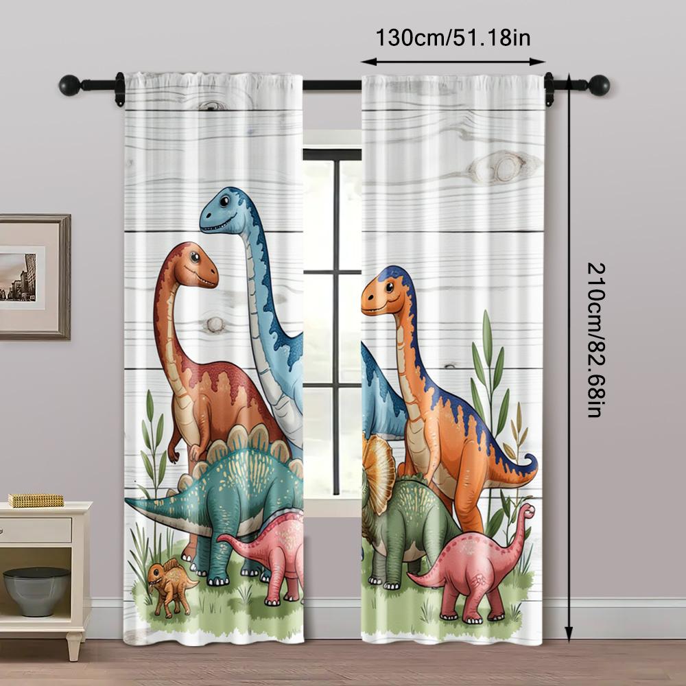 2pcs, Upscale Curtains retro dinosaur Durable Polyester (without rod) Stuff Clearance Use for Bedroom, Living Room, Office Decor