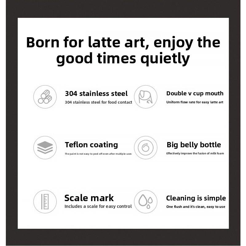 Sharp-mouthed Decorative Pitcher with Thickened 304 Stainless Steel Coffee Frothing Cup - Professional Coffee Machine Milk Frothing Cup