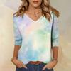 Women's Fashion Casual Three-quarter Sleeve Tie-Dye Printed Round Neck Top