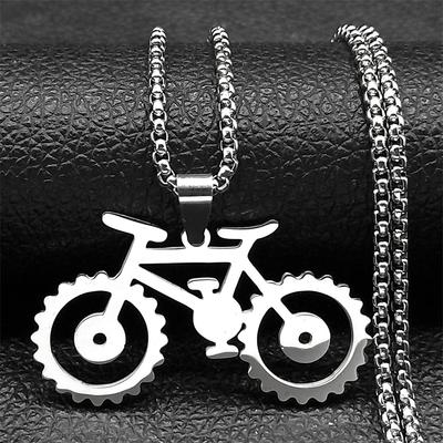 Trendy Bike Pendant Necklace For Women Men Stainless Steel Gold Silver Color Male Hiphop Geometric Bicycle Cycling Chain Jewelry