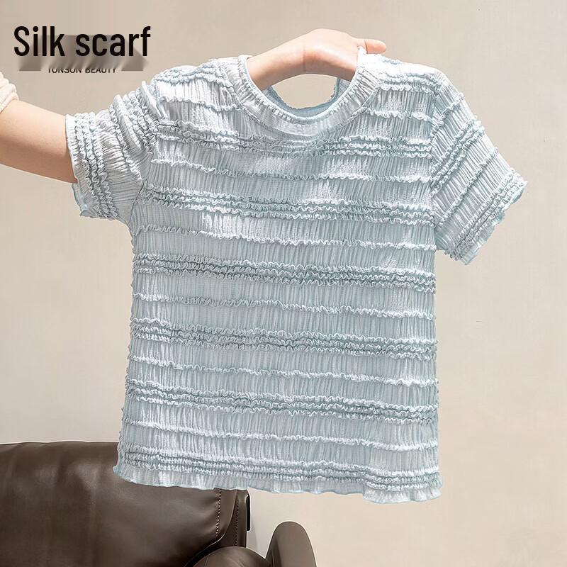 Women s Ruffle Trim Round Neck Short Sleeve T-Shirt L