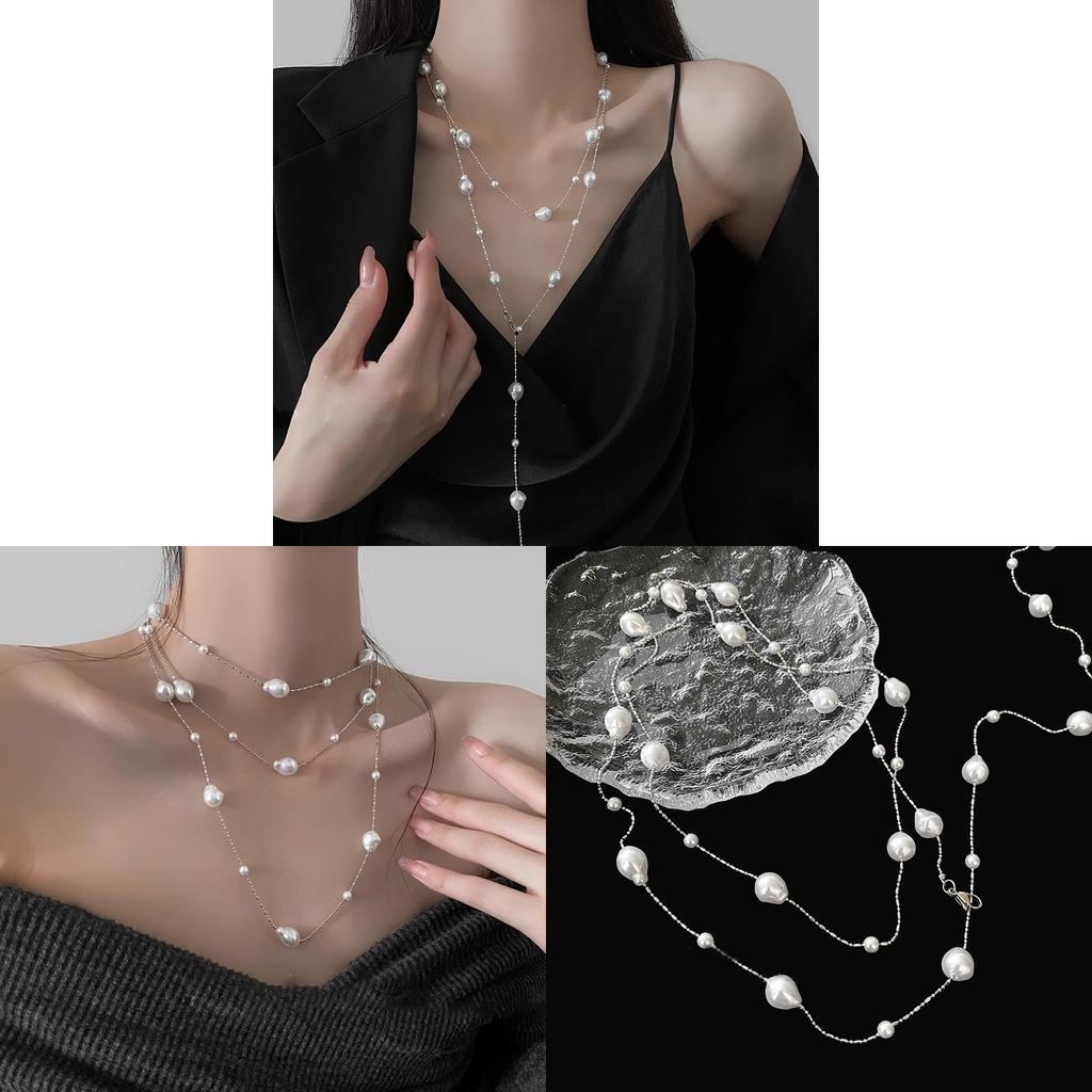French Vintage Pearl Necklace For Women With Geometric Design And Elegant Style