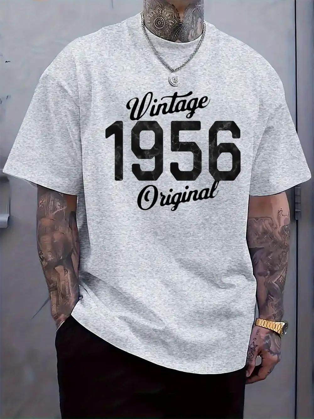 

Vintage 1956 Graphic T-shirt - Black Casual Crew Neck Tee with White Print XXXL