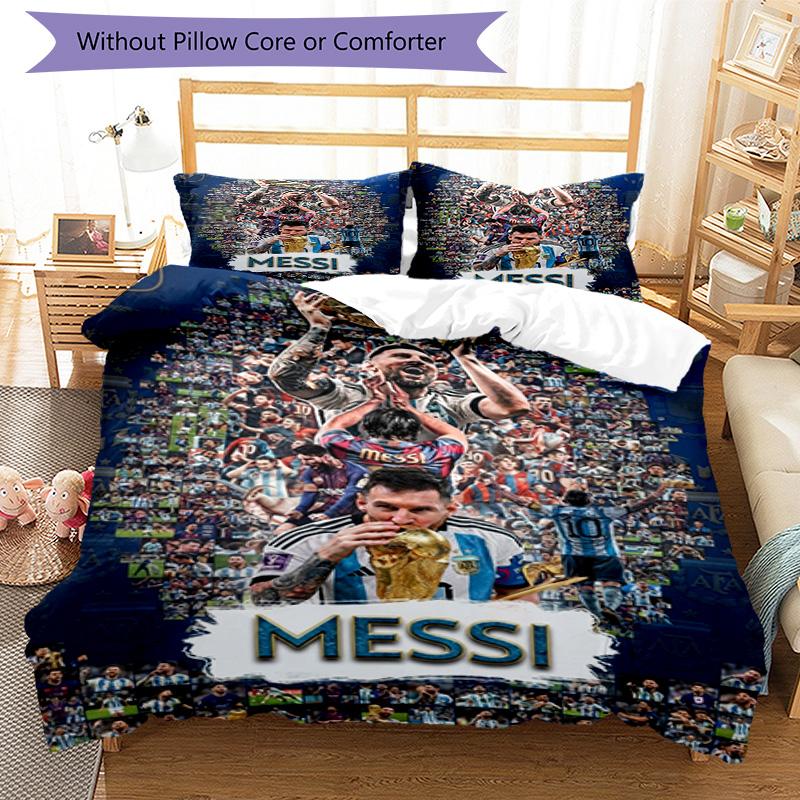 Messi World Cup Champion Personalized Name Bedding Set,Comfort Bed Linen for Boys Room Decoration,Perfect Gift for Match Fans,Wrinkle Resistant Duvet 