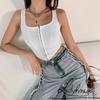 2023 New Women's Open Umbilical Tank Top Sleeveless Square Neck Irregular Single Breasted Tank Top