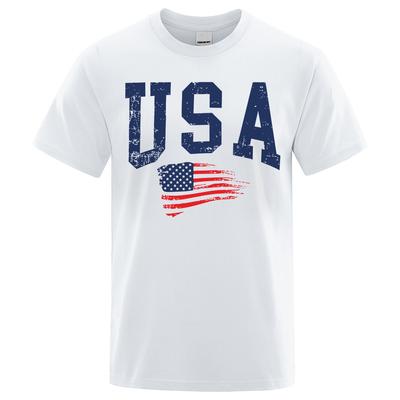 Maglietta da uomo e da donna con stampa hip hop e bandiera USA, girocollo, ampia e traspirante, casual da strada.