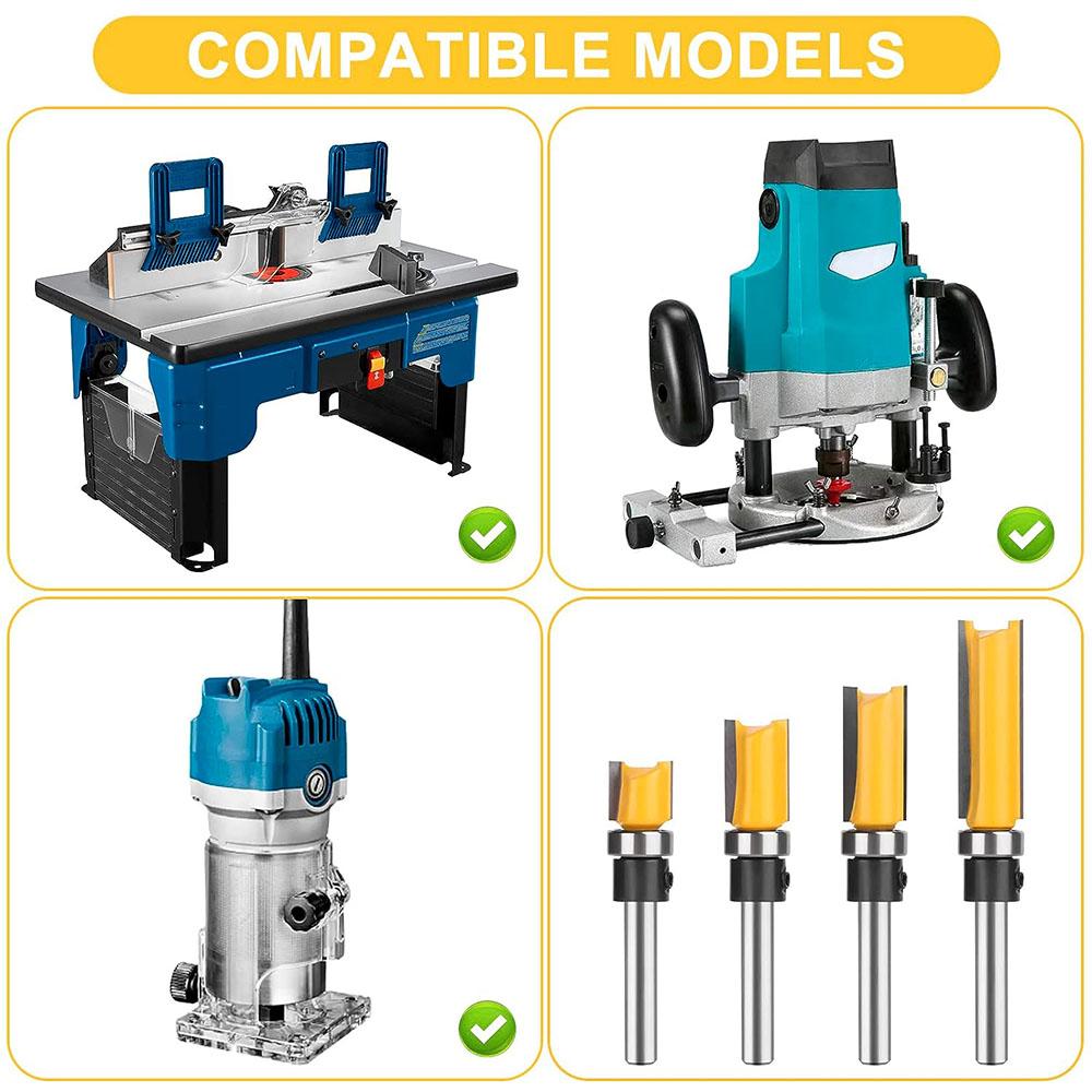 4Pcs 1/4'' Shank Top Bearing Flush Trim Carbide Router Bit Set Milling Cutter