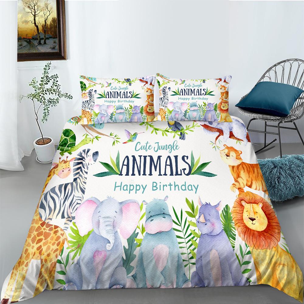 Cartoon Dinosaur Series Quilt Cover Pillowcase Two Or Three-Piece Set Polyester Digital Printing Can Be
