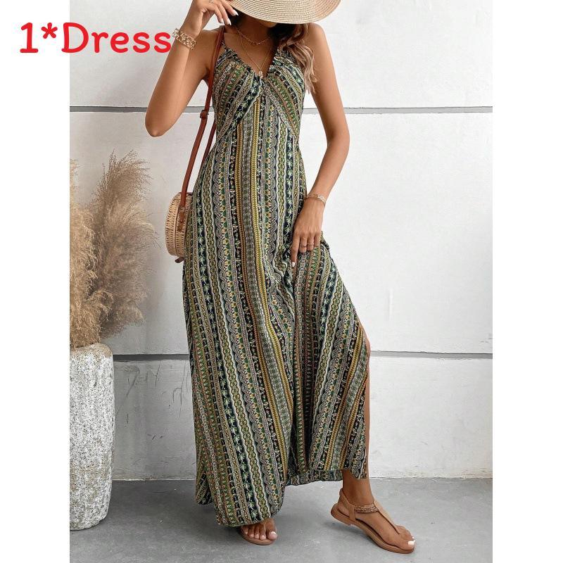 Ärmelloses Maxikleid mit Reißverschluss und Sommer-Blumenprint für Damen-Bademode