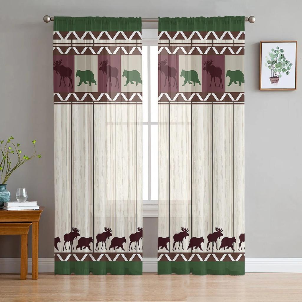 Reindeer Pine Tree Silhouette Tulle Curtains For Living Room Sheer Curtains For Bedroom Kitchen Window Curtain