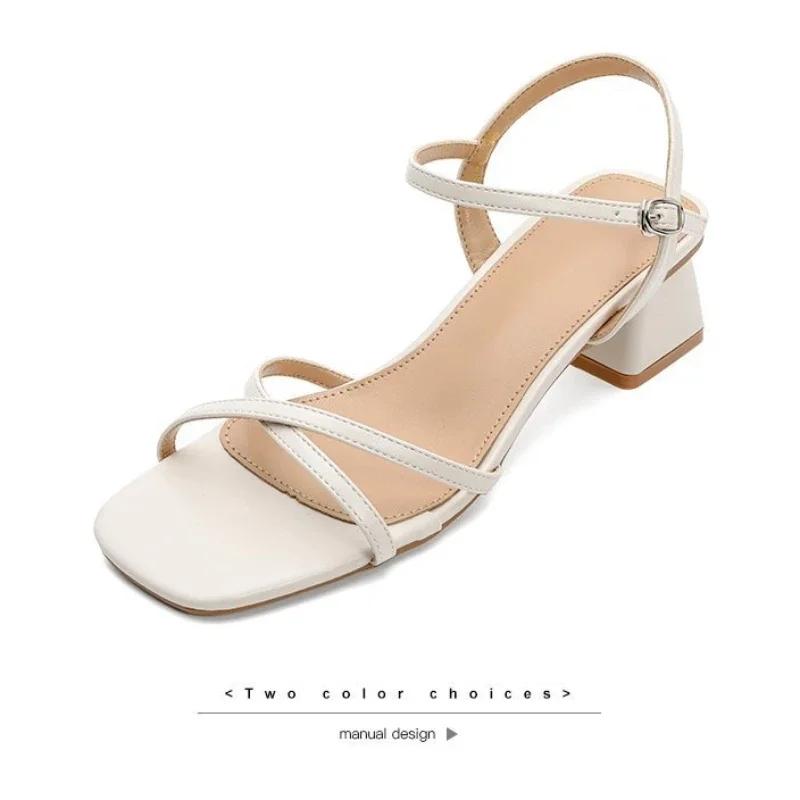 Summer Square Heel Women's Sandals Women's Shoes Black Versatile Fashion Elegant Middle Heel Shoes