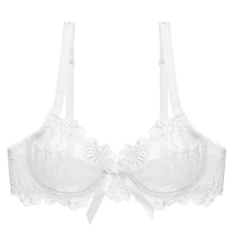 Sexy Lace Mesh Bra Plus Size Women Thin Cup Underwire Support With Double Hook Back
