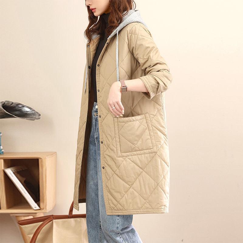 Parkas Autumn Winter Long Down Cotton-Padded Coat Womens Large Size Casual Quilted Hooded Outwear Thin Versatile Jacket